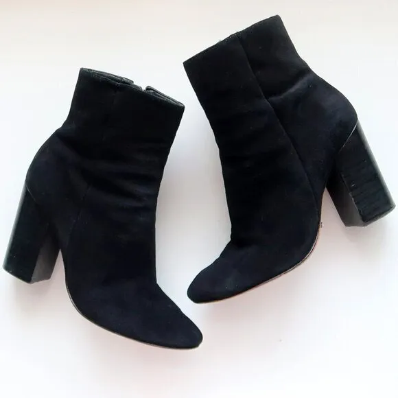 SCHUTZ Ravan Black Suede Leather Block Heel Ankle Boots / Booties Size 7.5