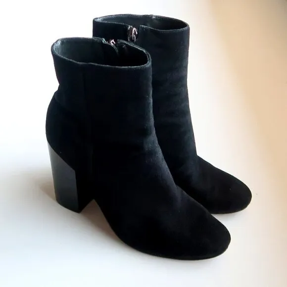 SCHUTZ Ravan Black Suede Leather Block Heel Ankle Boots / Booties Size 7.5