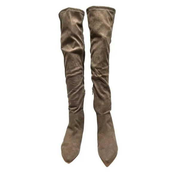 SCHUTZ S HELGA KITTEN HEEL OVER/KNEE WINTER SUEDE STRETCH BOOTS IN BEIGE…