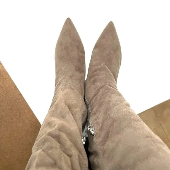 SCHUTZ S HELGA KITTEN HEEL OVER/KNEE WINTER SUEDE STRETCH BOOTS IN BEIGE…