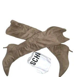 SCHUTZ S HELGA KITTEN HEEL OVER/KNEE WINTER SUEDE STRETCH BOOTS IN BEIGE…