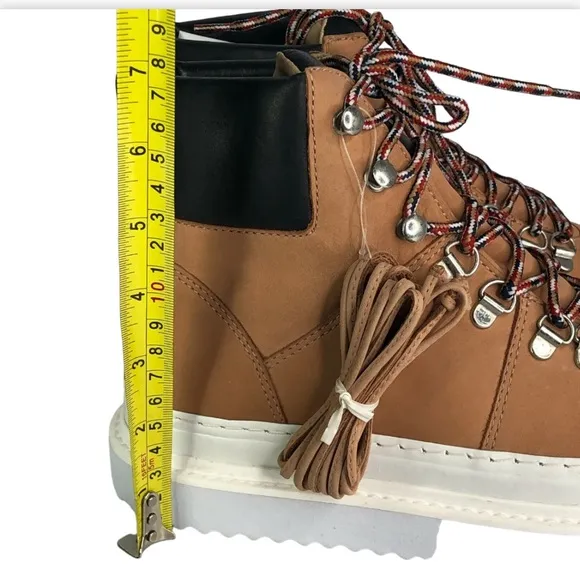 SCHUTZ S-Marula Waterproof Platform LaceUp Leather Boots 8B HoneyBeige/Black NIB