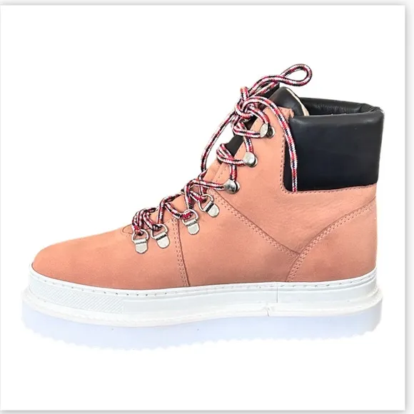 SCHUTZ S-Marula Waterproof Platform LaceUp Leather Boots 8B HoneyBeige/Black NIB