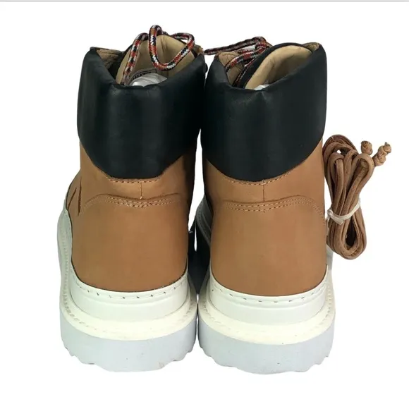 SCHUTZ S-Marula Waterproof Platform LaceUp Leather Boots 8B HoneyBeige/Black NIB
