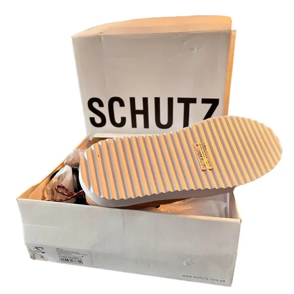 SCHUTZ S-Marula Waterproof Platform LaceUp Leather Boots 8B HoneyBeige/Black NIB