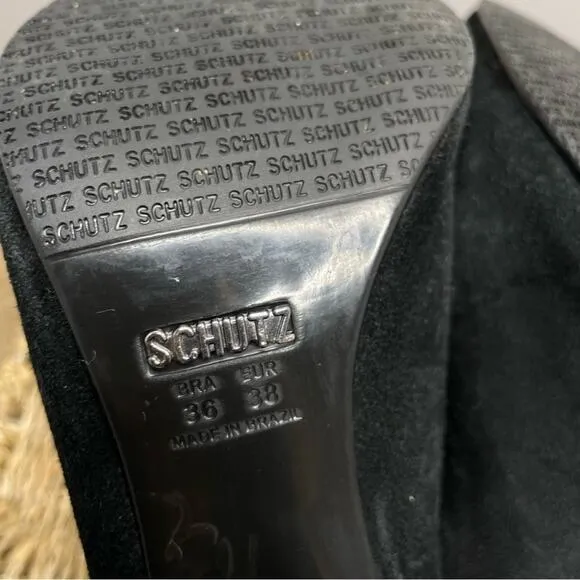 SCHUTZ Slouchy Booties Womens Size 8 Black Nubuck Leather Dalya Heeled Boots