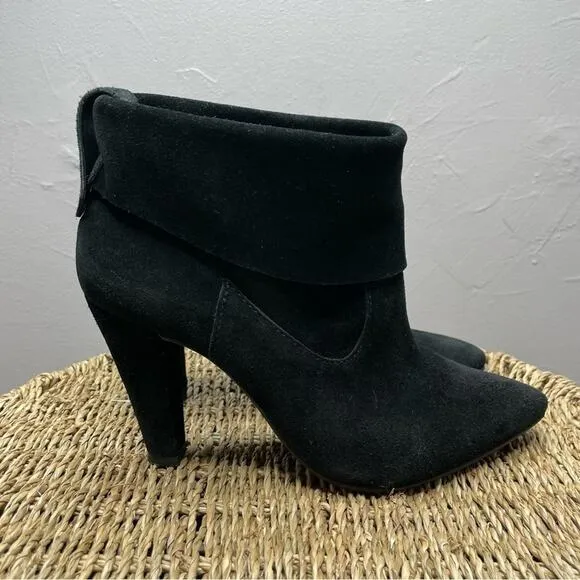 SCHUTZ Slouchy Booties Womens Size 8 Black Nubuck Leather Dalya Heeled Boots