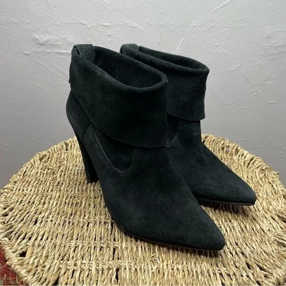SCHUTZ Slouchy Booties Womens Size 8 Black Nubuck Leather Dalya Heeled Boots