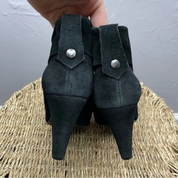 SCHUTZ Slouchy Booties Womens Size 8 Black Nubuck Leather Dalya Heeled Boots