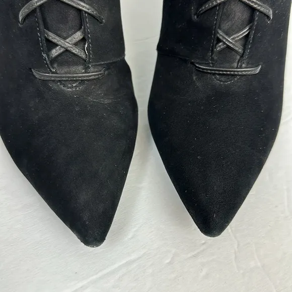 SCHUTZ Suede and Leather Pointy Toe Lace Up Heeled Ankle Boots Sz 8