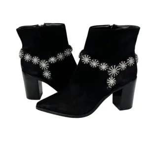 Schutz Teia Embellished Harness Suede Black Ankle Boots Size 6.5