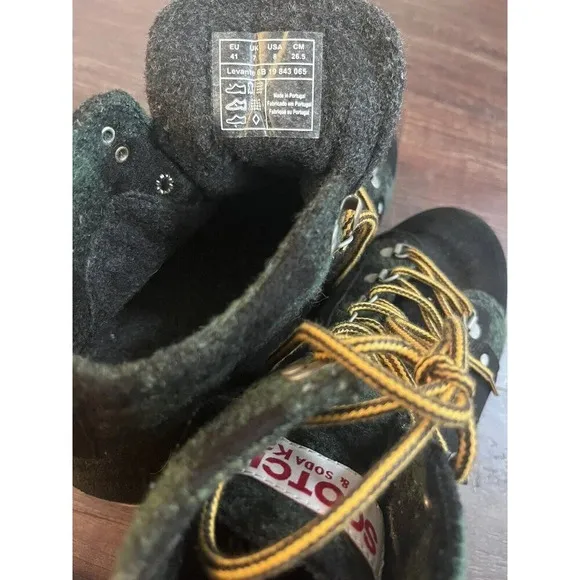 Scotch &amp; Soda Levante Hiker Boots , Black Blk/Green, US 8 Men’s Suede Wool