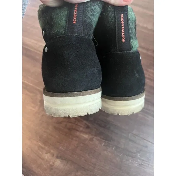 Scotch &amp; Soda Levante Hiker Boots , Black Blk/Green, US 8 Men’s Suede Wool