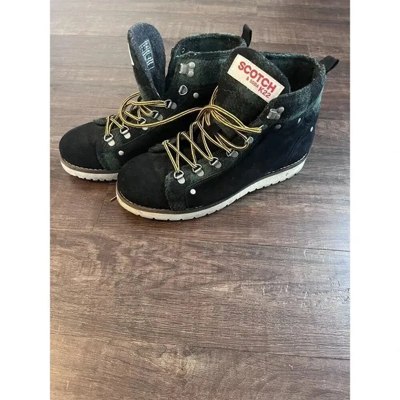 Scotch &amp; Soda Levante Hiker Boots , Black Blk/Green, US 8 Men’s Suede Wool