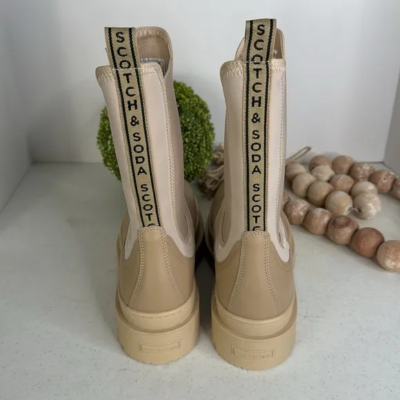 SCOTCH &amp; SODA Made In Portugal Leather High Top Chelsea Boots Light sand 41/8.5