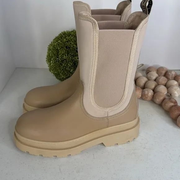 SCOTCH &amp; SODA Made In Portugal Leather High Top Chelsea Boots Light sand 41/8.5