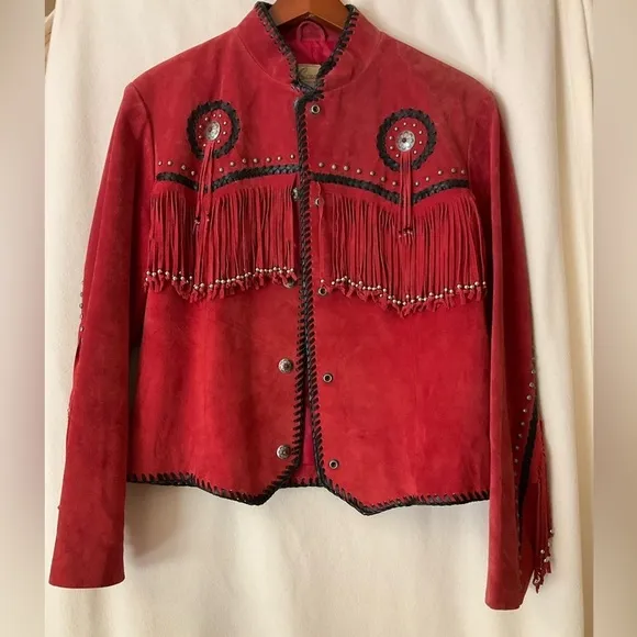 Scully red suede western fringed jacket