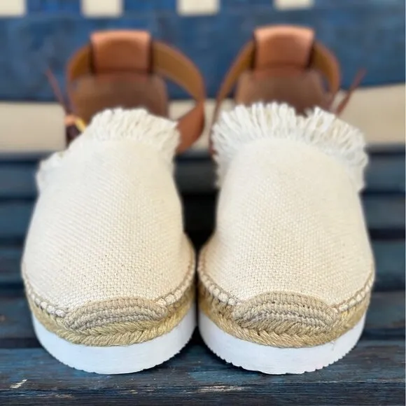 See By Chloé Glyn Womens Espadrille Sandal 10  Beige Canvas Leather Sandals 40EU