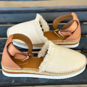 See By Chloé Glyn Womens Espadrille Sandal 10  Beige Canvas Leather Sandals 40EU