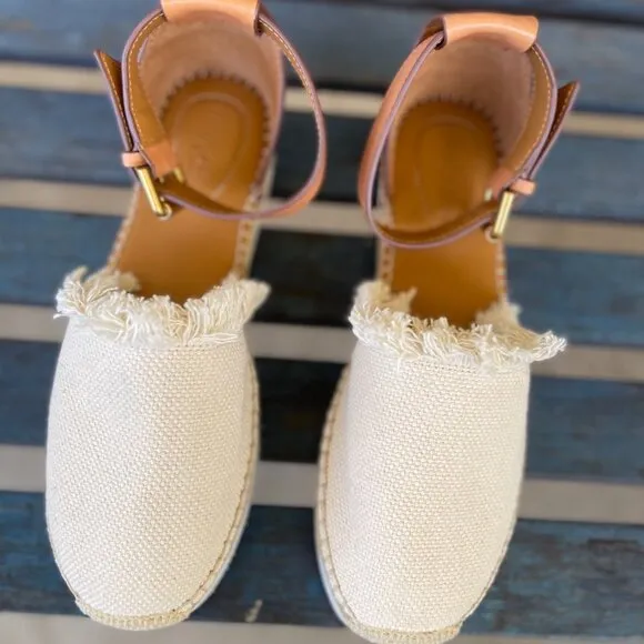 See By Chloé Glyn Womens Espadrille Sandal 10  Beige Canvas Leather Sandals 40EU