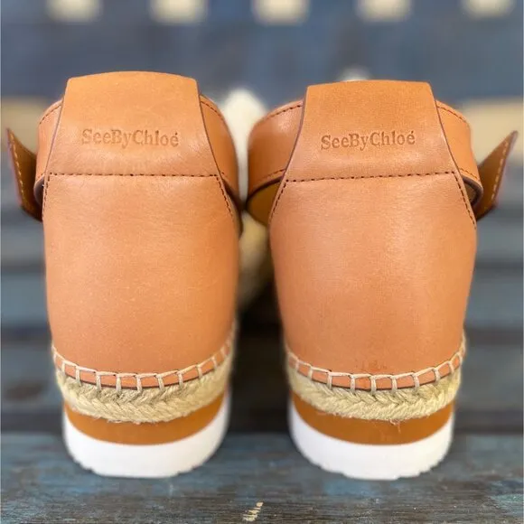 See By Chloé Glyn Womens Espadrille Sandal 10  Beige Canvas Leather Sandals 40EU