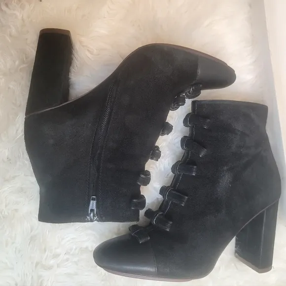 SEE BY CHLOE GISEL LEATHER BOW DETAIL HIGH HEEL ANKLE ROUND TOE BOOTS WO…