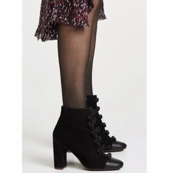 SEE BY CHLOE GISEL LEATHER BOW DETAIL HIGH HEEL ANKLE ROUND TOE BOOTS WO…