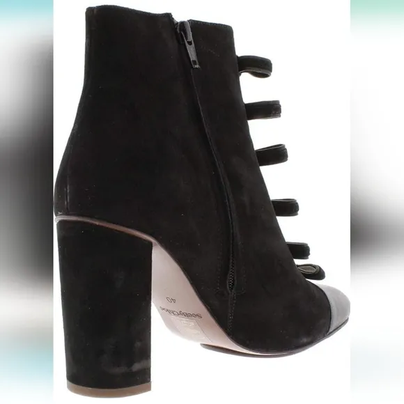 SEE BY CHLOE GISEL LEATHER BOW DETAIL HIGH HEEL ANKLE ROUND TOE BOOTS WO…