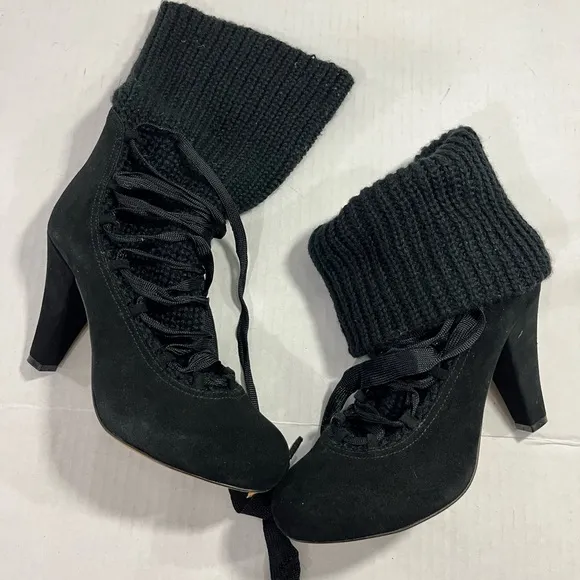 SEE BY CHLOE SUEDE AND KNIT LACE UP ANKLE BOOTS