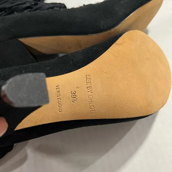 SEE BY CHLOE SUEDE AND KNIT LACE UP ANKLE BOOTS