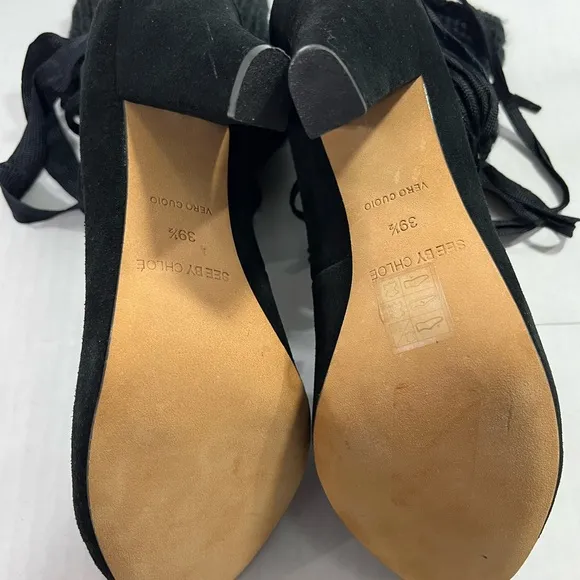 SEE BY CHLOE SUEDE AND KNIT LACE UP ANKLE BOOTS
