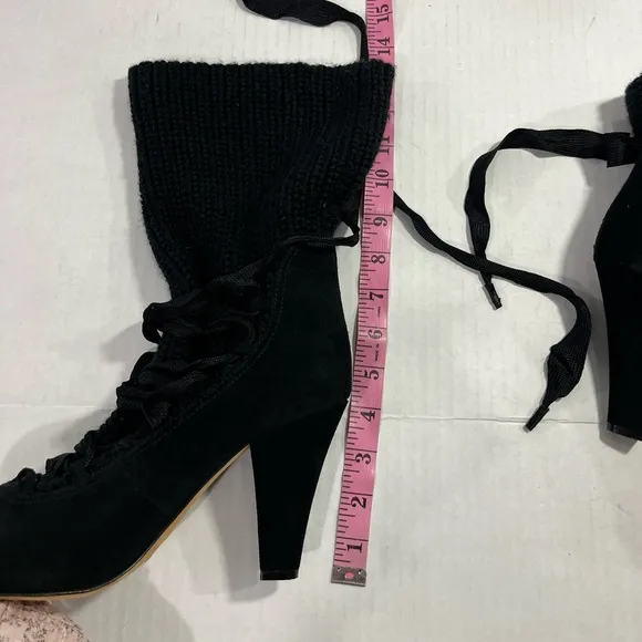 SEE BY CHLOE SUEDE AND KNIT LACE UP ANKLE BOOTS