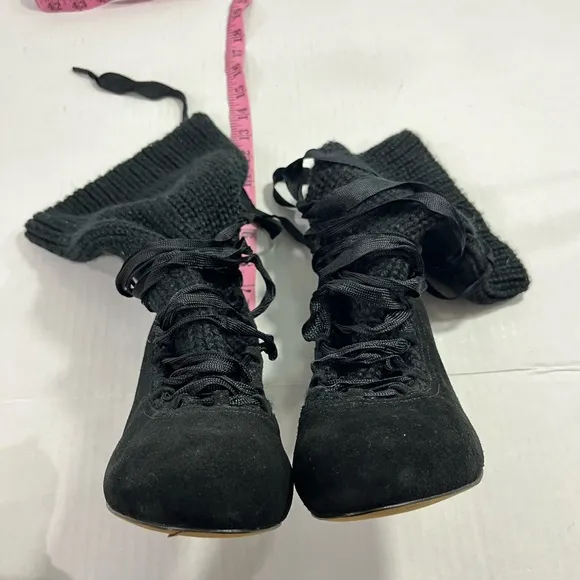 SEE BY CHLOE SUEDE AND KNIT LACE UP ANKLE BOOTS