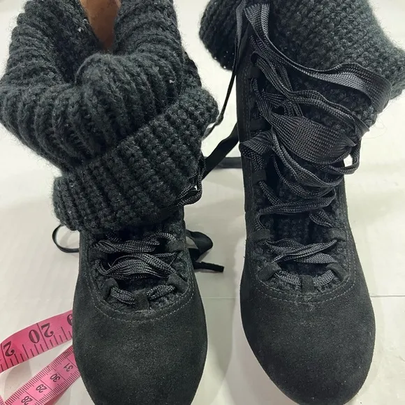 SEE BY CHLOE SUEDE AND KNIT LACE UP ANKLE BOOTS