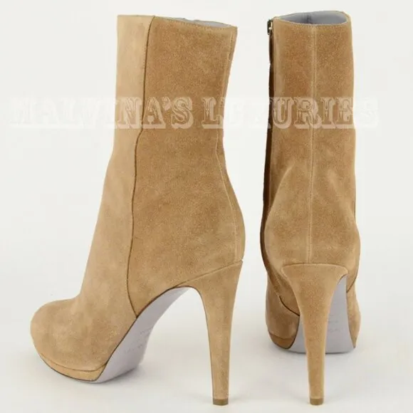 SERGIO ROSSI ANKLE BOOTS BEIGE SUEDE LEATHER BOOTIES sz 38.5 8.5
