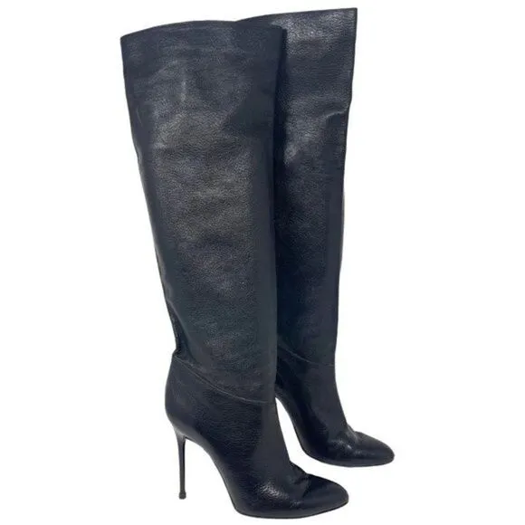 Seven for all mankind Tall black leather boots US 7.5M BoxO Stiletto