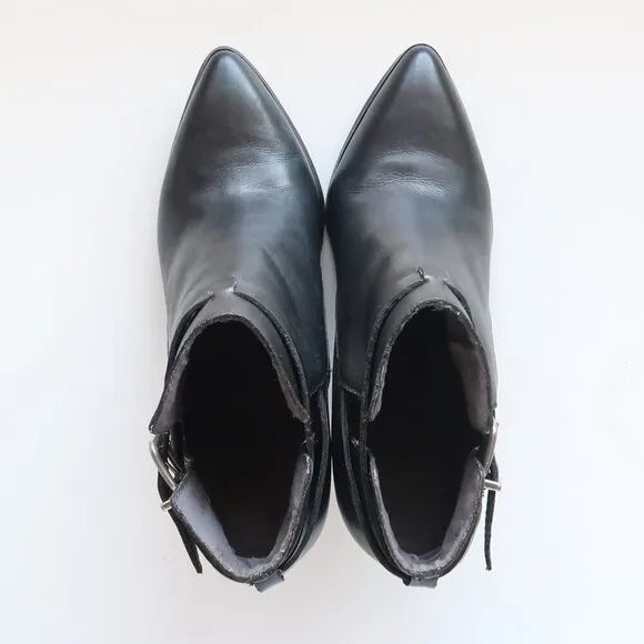 Seychelles Anthropologie Black Leather Pointy Toe Wedge Heel Ankle Boots Booties