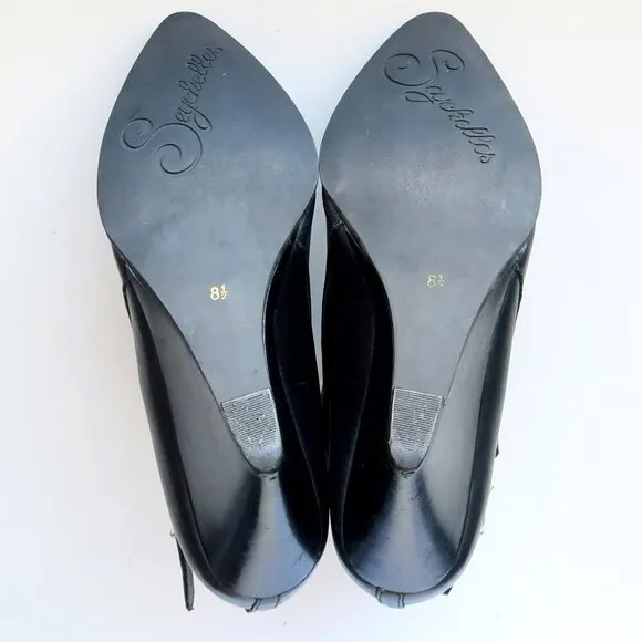 Seychelles Anthropologie Black Leather Pointy Toe Wedge Heel Ankle Boots Booties