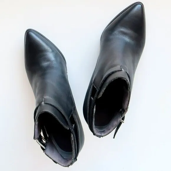 Seychelles Anthropologie Black Leather Pointy Toe Wedge Heel Ankle Boots Booties
