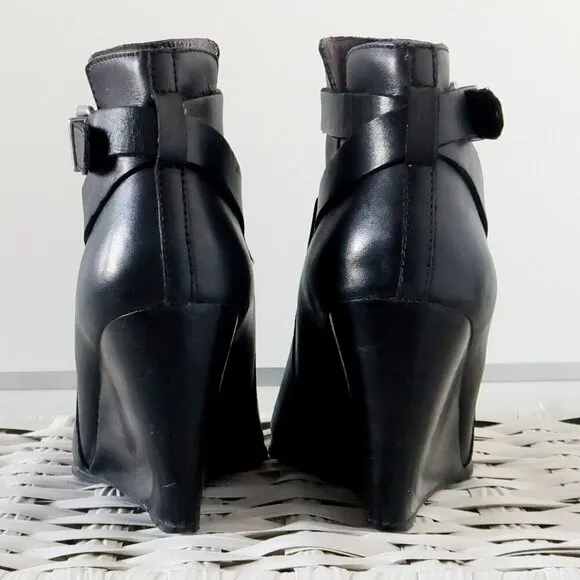Seychelles Anthropologie Black Leather Pointy Toe Wedge Heel Ankle Boots Booties