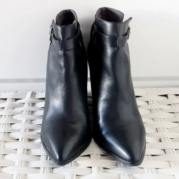 Seychelles Anthropologie Black Leather Pointy Toe Wedge Heel Ankle Boots Booties