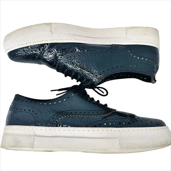 Shellys London Kimmie Black Perforated Leather Oxford Sneakers Shoe EU 37 US 6.5