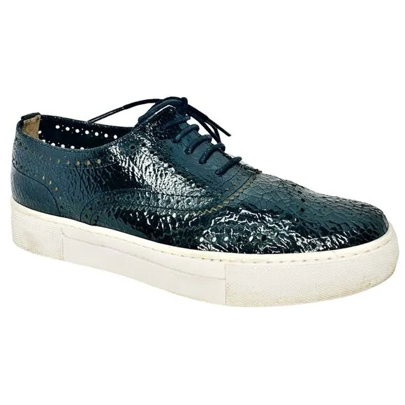 Shellys London Kimmie Black Perforated Leather Oxford Sneakers Shoe EU 37 US 6.5