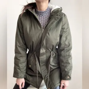 SHERPA LINED UTILITY PARKA JACKET COAT - DARK OLIVE GREEN