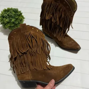 Shyanne Blown Leather Suede Fringe Western Boots Booties Girls Size 3
