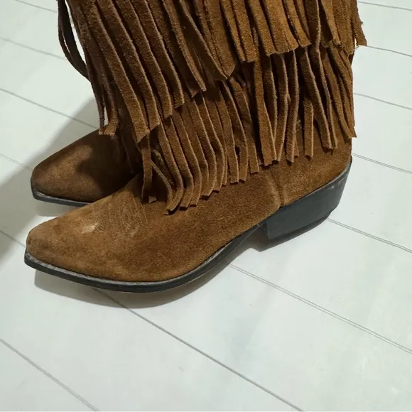 Shyanne Blown Leather Suede Fringe Western Boots Booties Girls Size 3