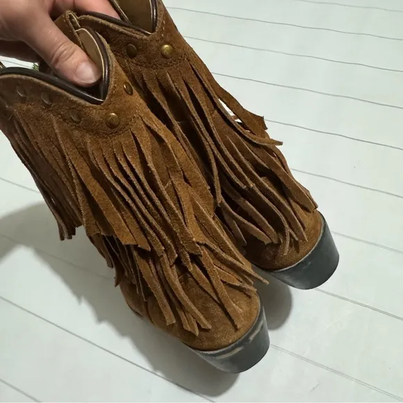 Shyanne Blown Leather Suede Fringe Western Boots Booties Girls Size 3