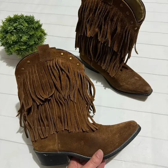 Shyanne Blown Leather Suede Fringe Western Boots Booties Girls Size 3
