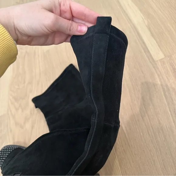 Sigerson Morrison Gemma Boot Over the Knee Suede Black Studded Jewel Toe Leather