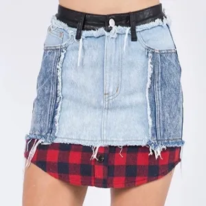 Signature8 Jean Skirt with Plaid And Leather